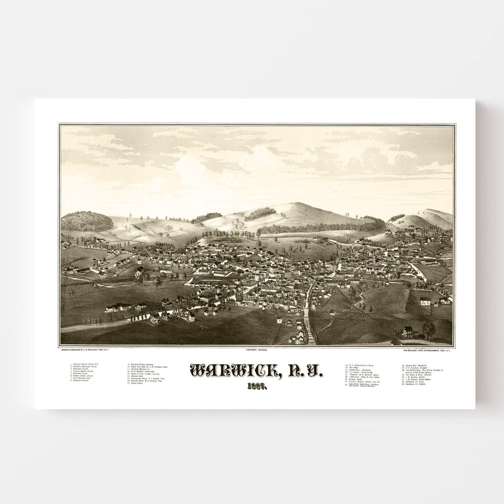 Vintage Map of Warwick, New York 1887