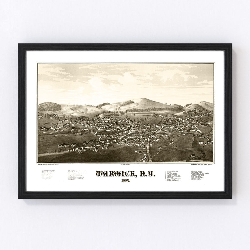 Vintage Map of Warwick, New York 1887