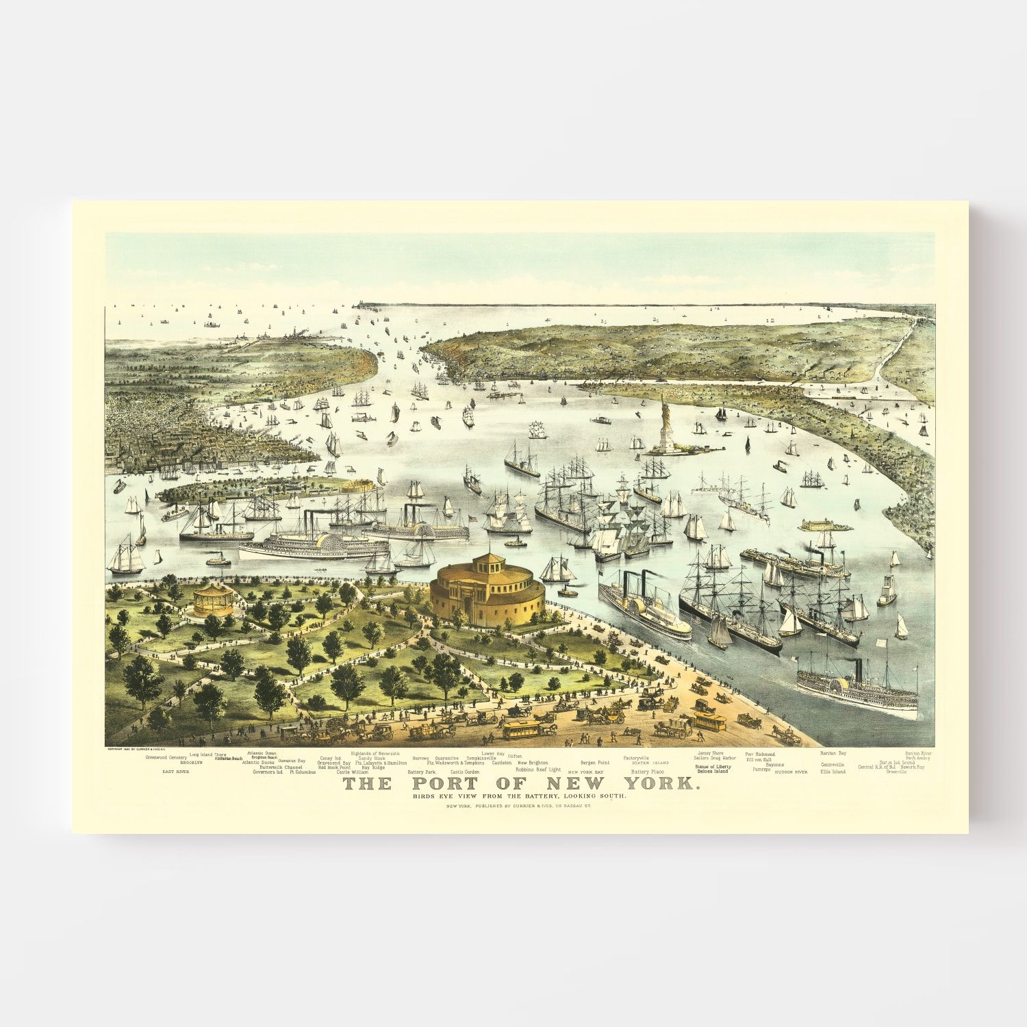 Vintage Map of Port of New York, New York 1878