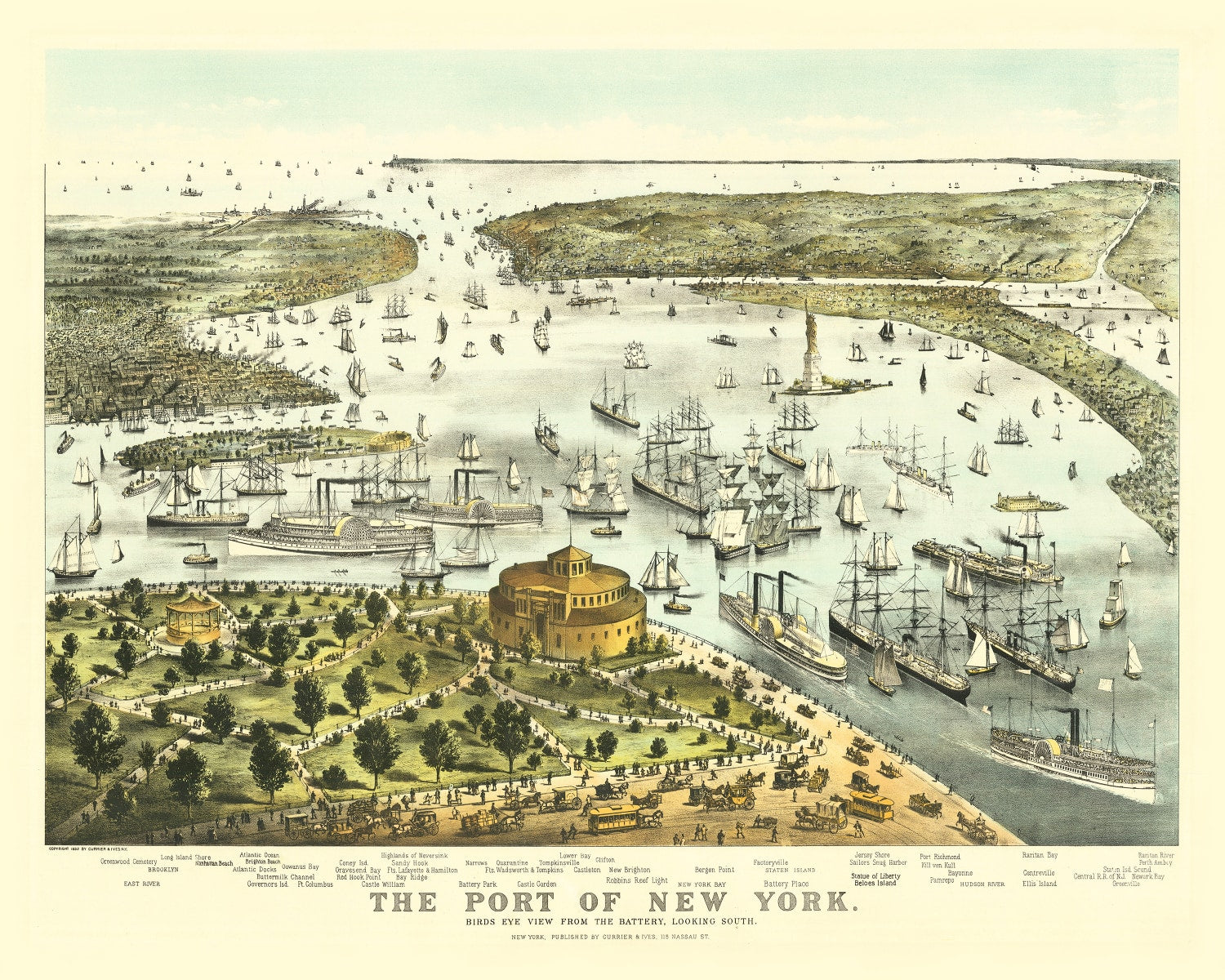 Vintage Map of Port of New York, New York 1878