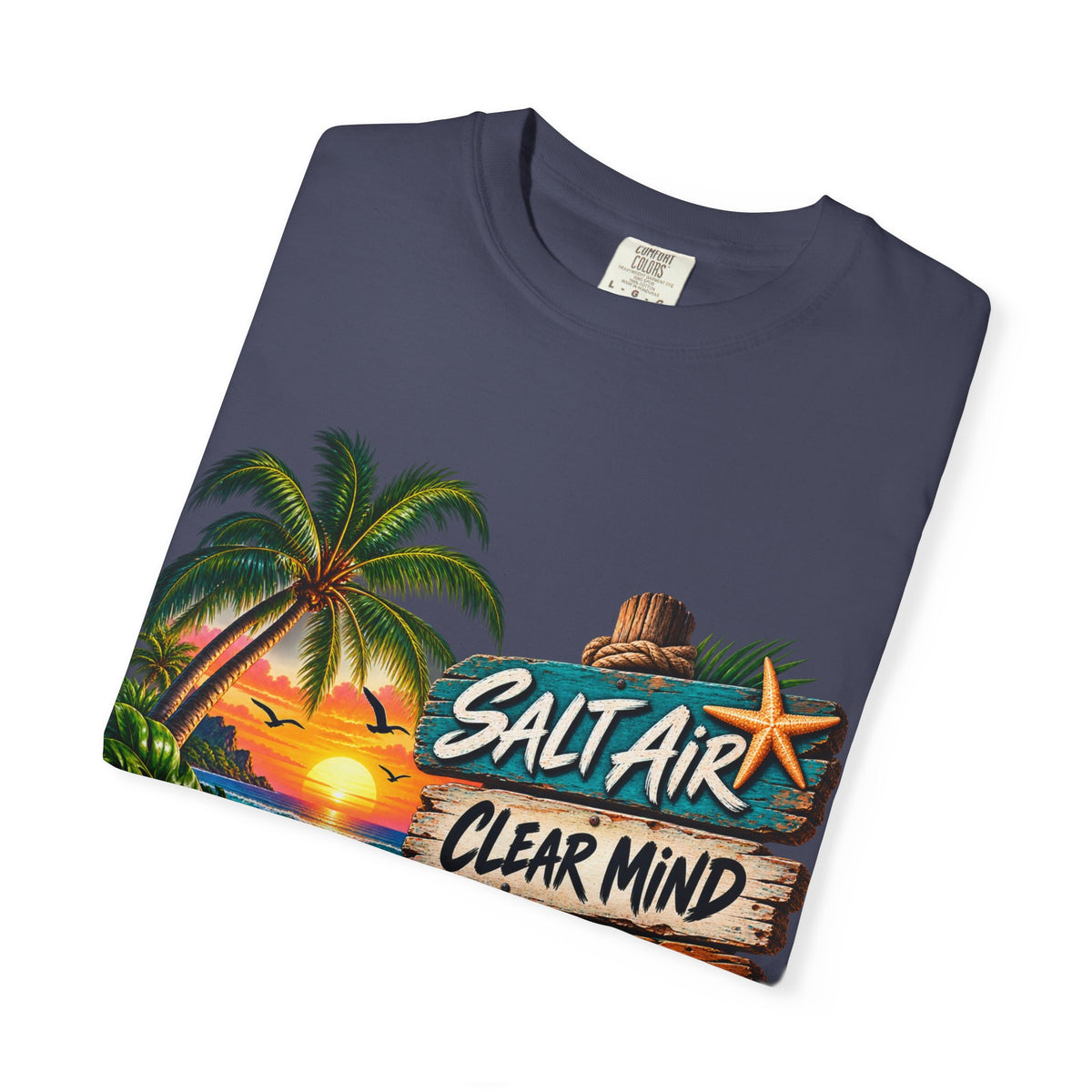 Salt Air, Clear Mind T-Shirt — Tropical Sunset Beach Graphic Tee