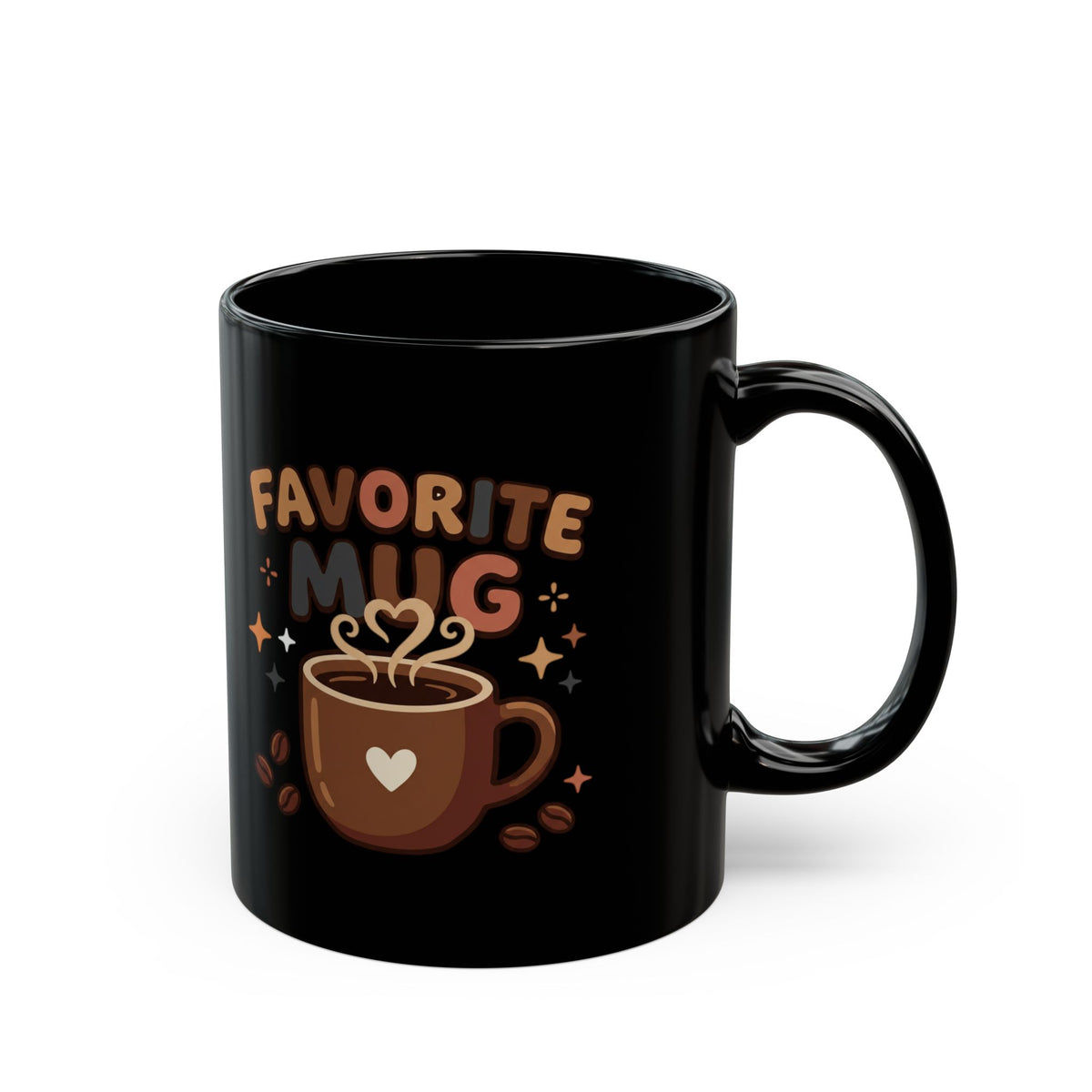 Favorite Mug Black Ceramic Coffee Cup – Cute Heart Coffee Design (11oz/15oz)