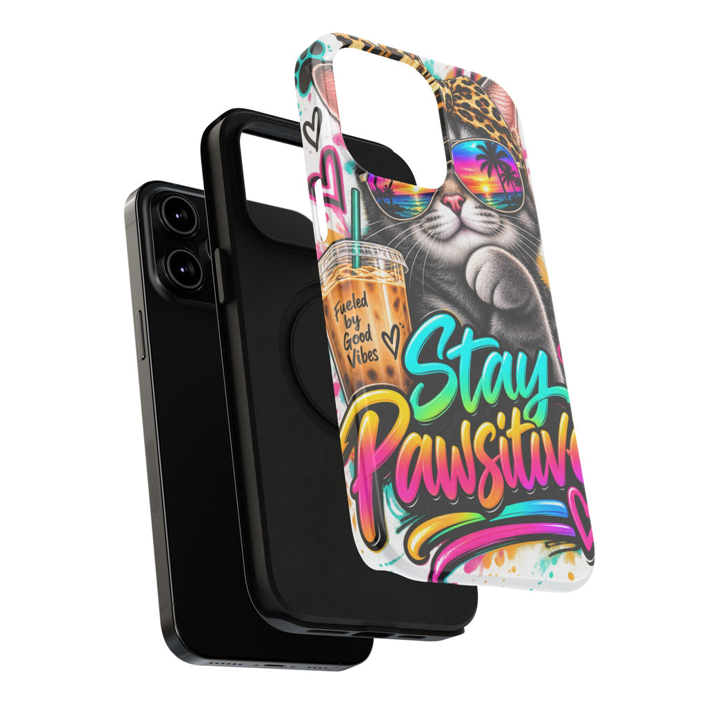 Phone Case — "Stay Pawsitive" Cat Impact-Resistant Case