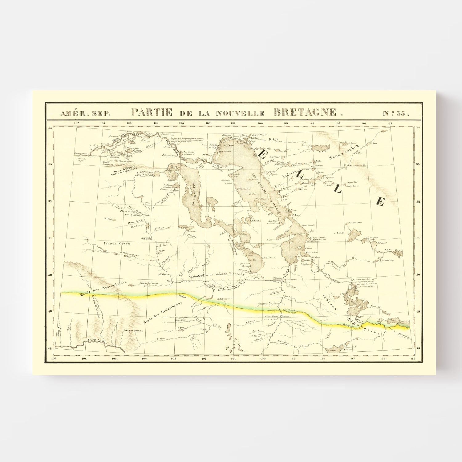 Vintage Map of Upper Missouri River, 1825