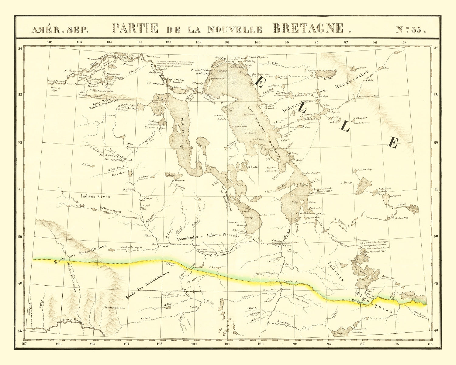 Vintage Map of Upper Missouri River, 1825