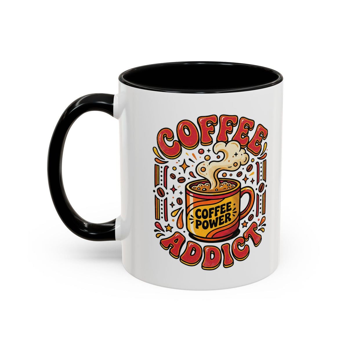 Coffee Addict Accent Mug — "Coffee Power" Retro Coffee Lover Gift (11oz/15oz)