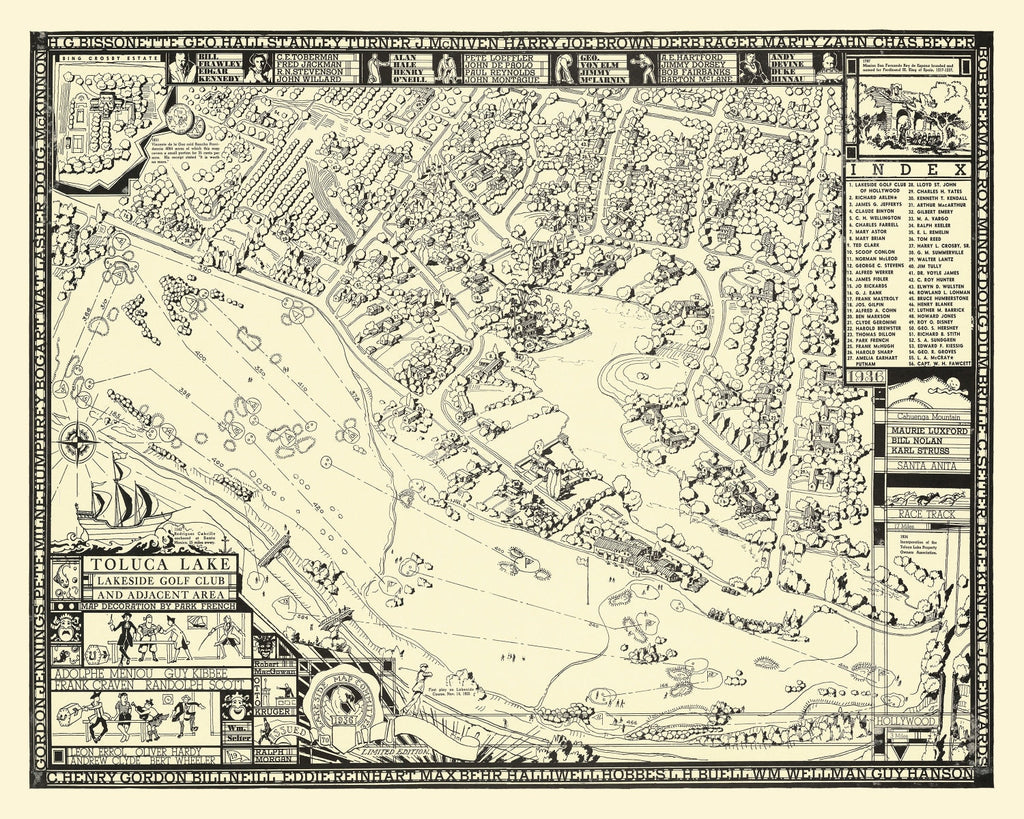 Vintage Map of Toluca Lake Lakeside Golf Course, 1936