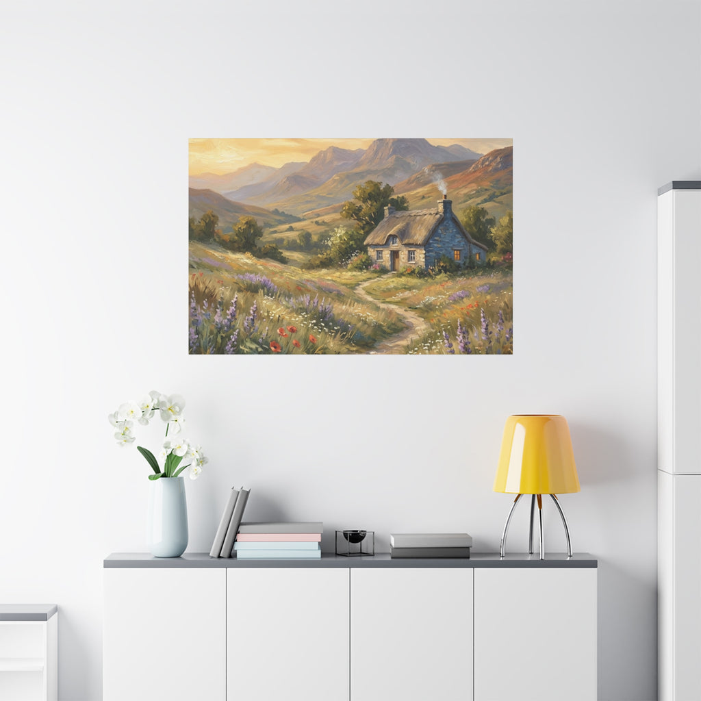 Countryside Cottage Canvas Wall Art — Tranquil Rustic Landscape Print