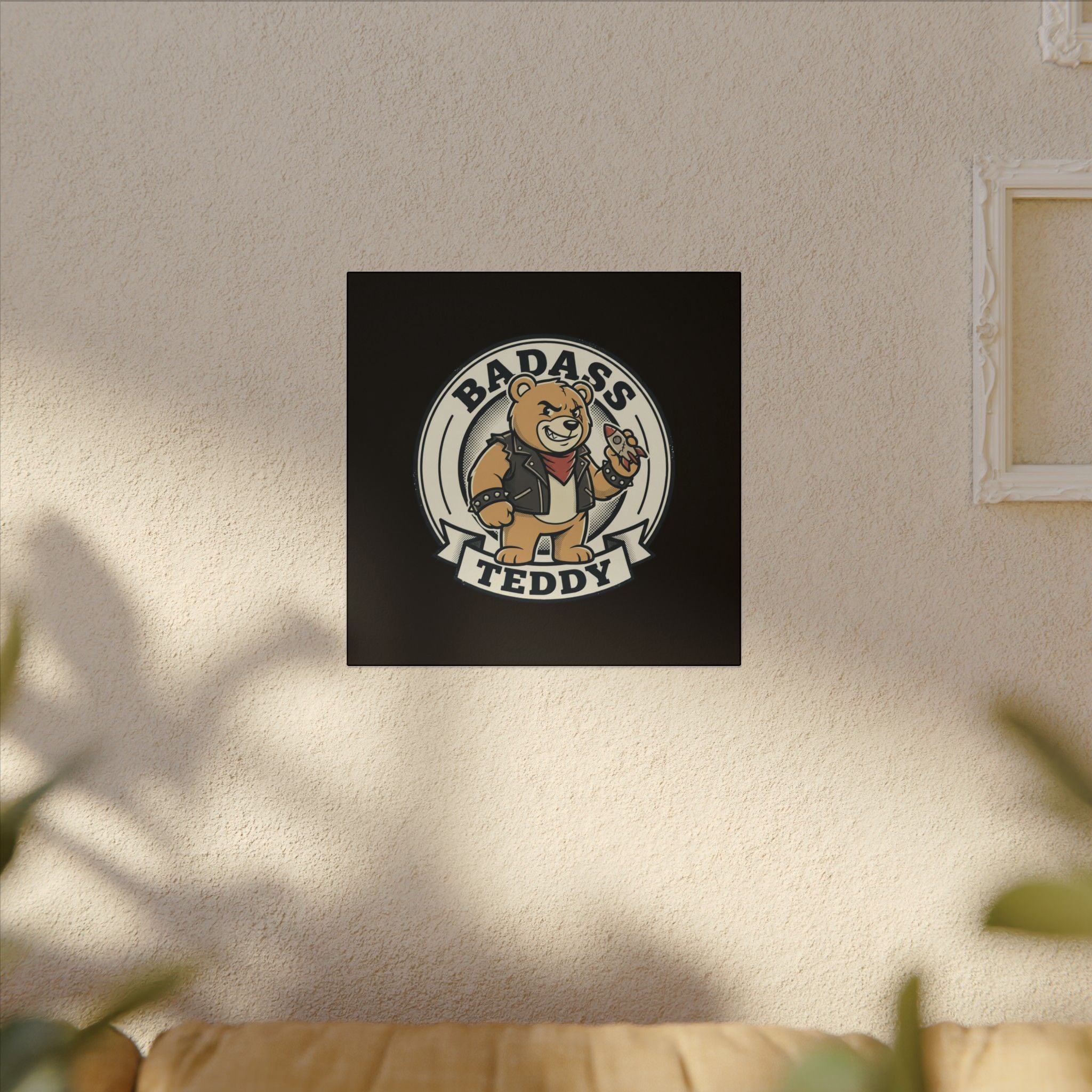 Badass Teddy Canvas Wall Art — Edgy Teddy Bear Stretched Matte Print