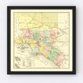Vintage Map of Los Angeles County, California 1880