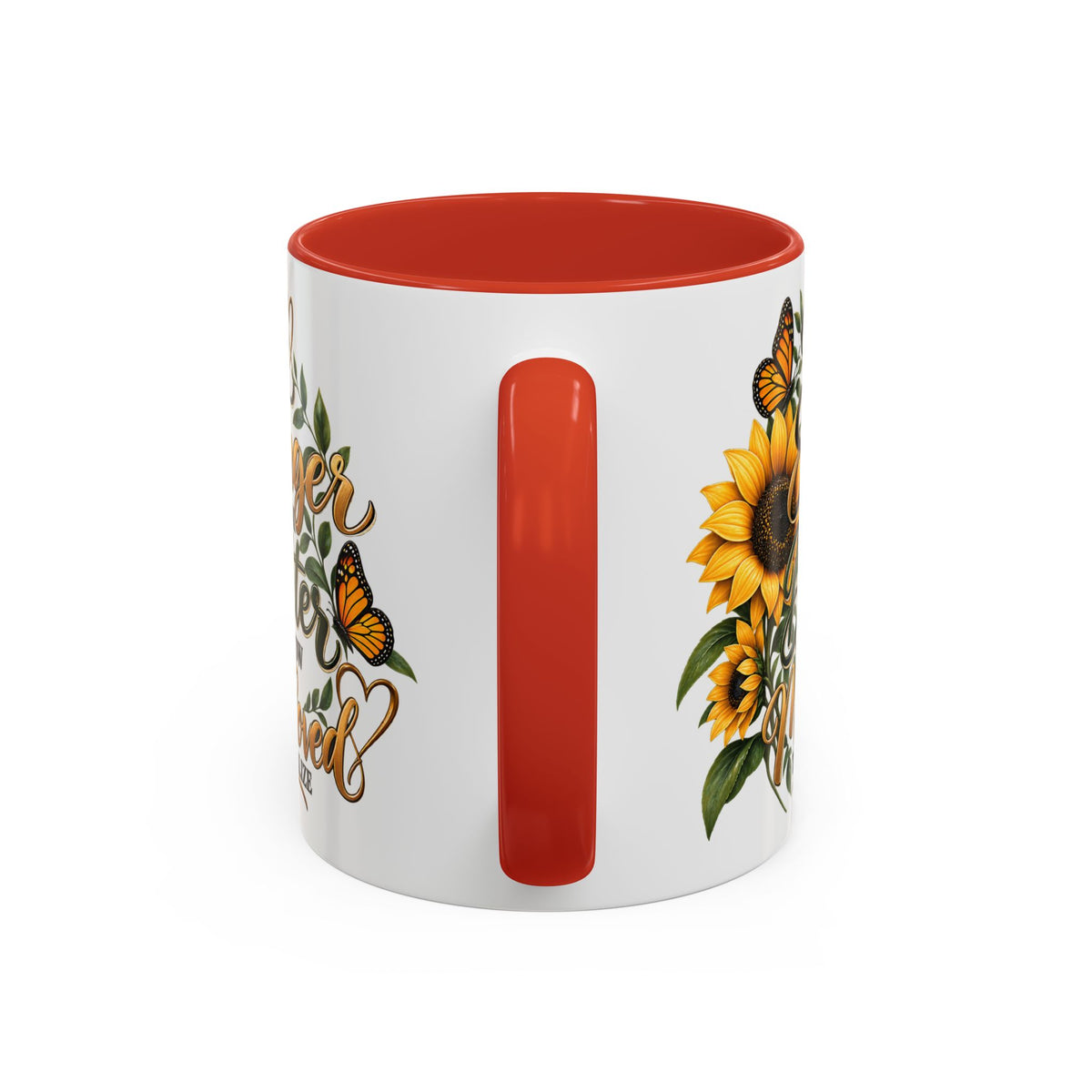 Inspirational Sunflower Coffee Mug — "You Are Stronger, Brighter, More Loved" Accent Mug