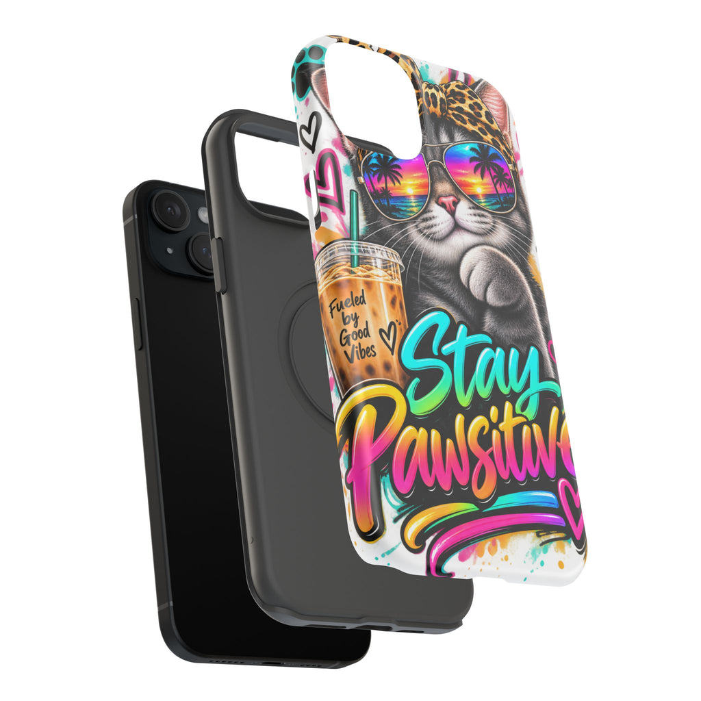 Phone Case — "Stay Pawsitive" Cat Impact-Resistant Case