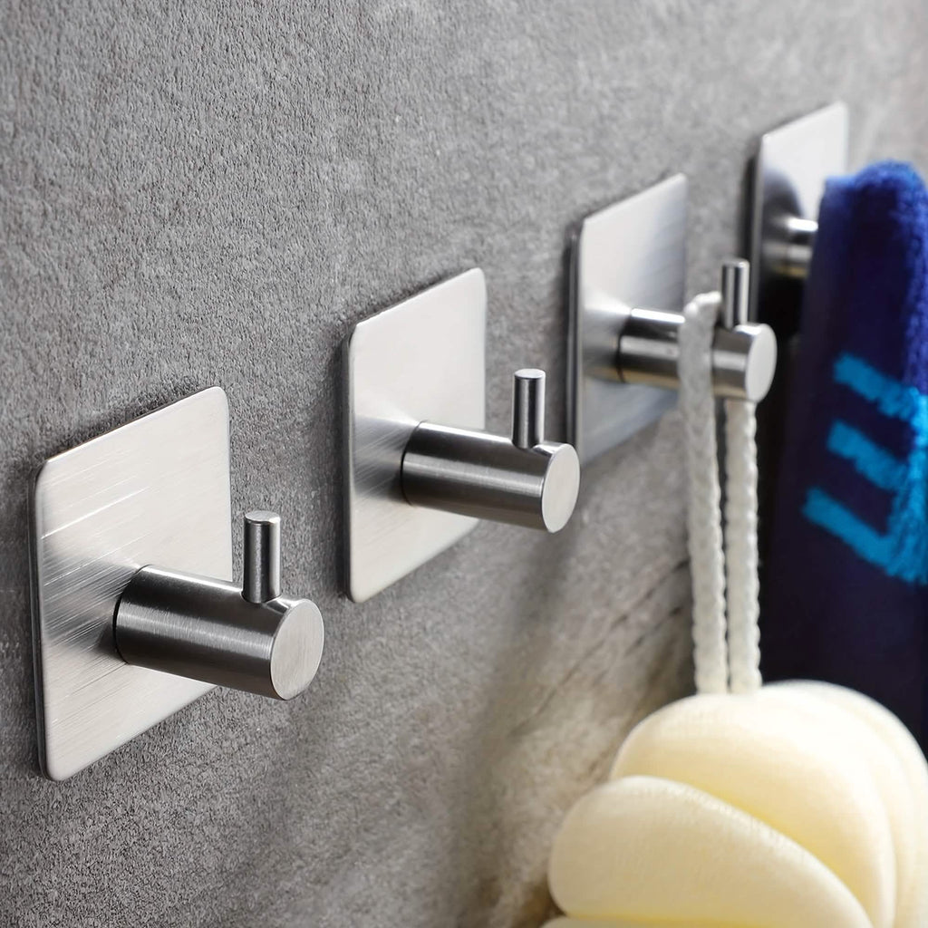 4-Pack Heavy Duty Stick Hooks – Stainless Steel, Waterproof, Wall Mount