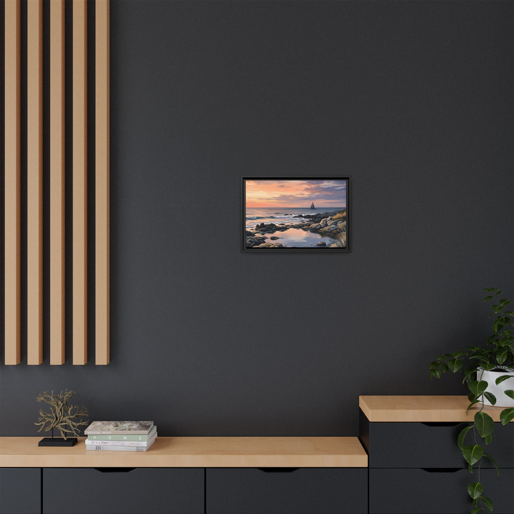 Framed Seaside Sunset Matte Canvas Print – Sailboat Coastal Wall Art