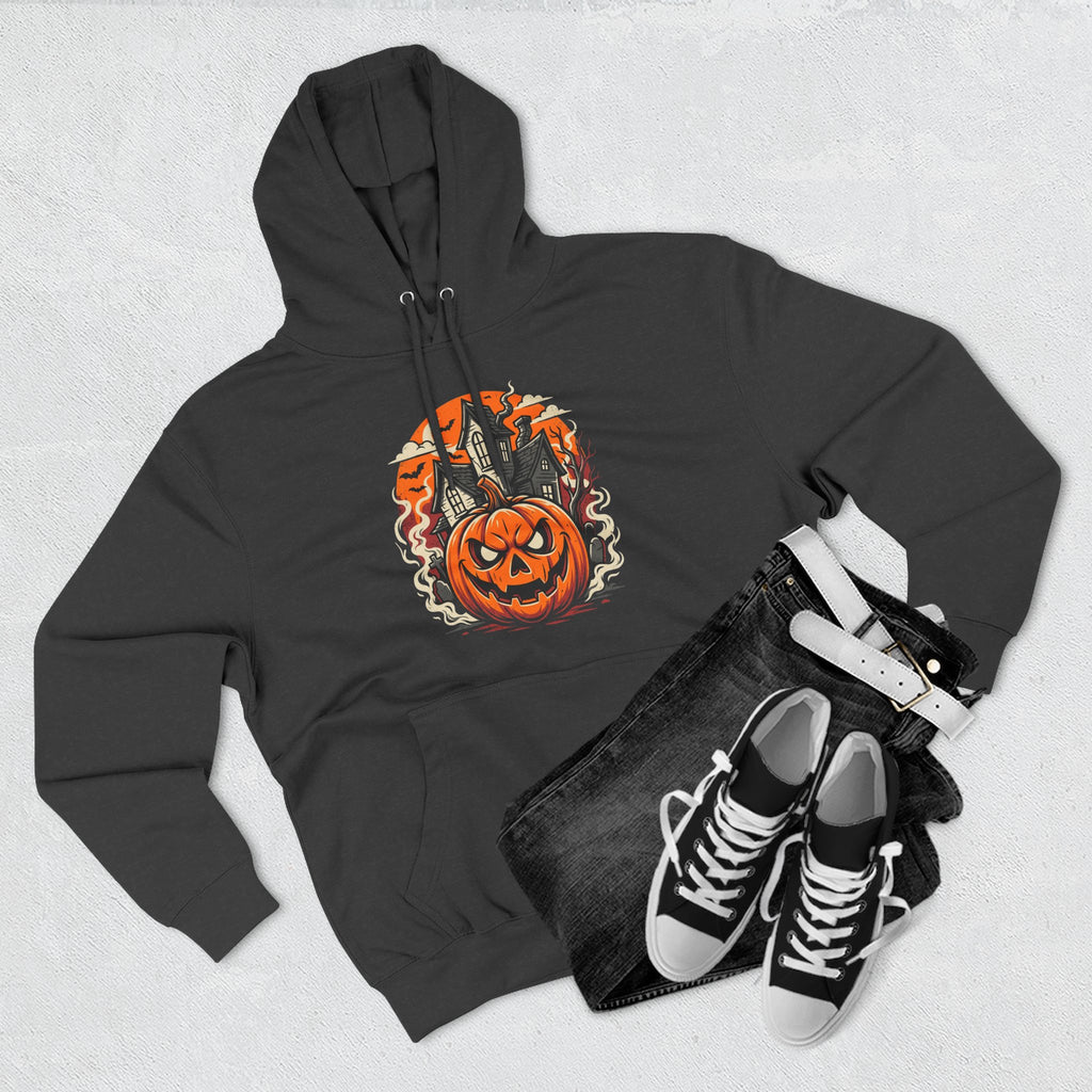 Halloween Pumpkin Hoodie — Jack-O'-Lantern Haunted House Fleece Hoodie