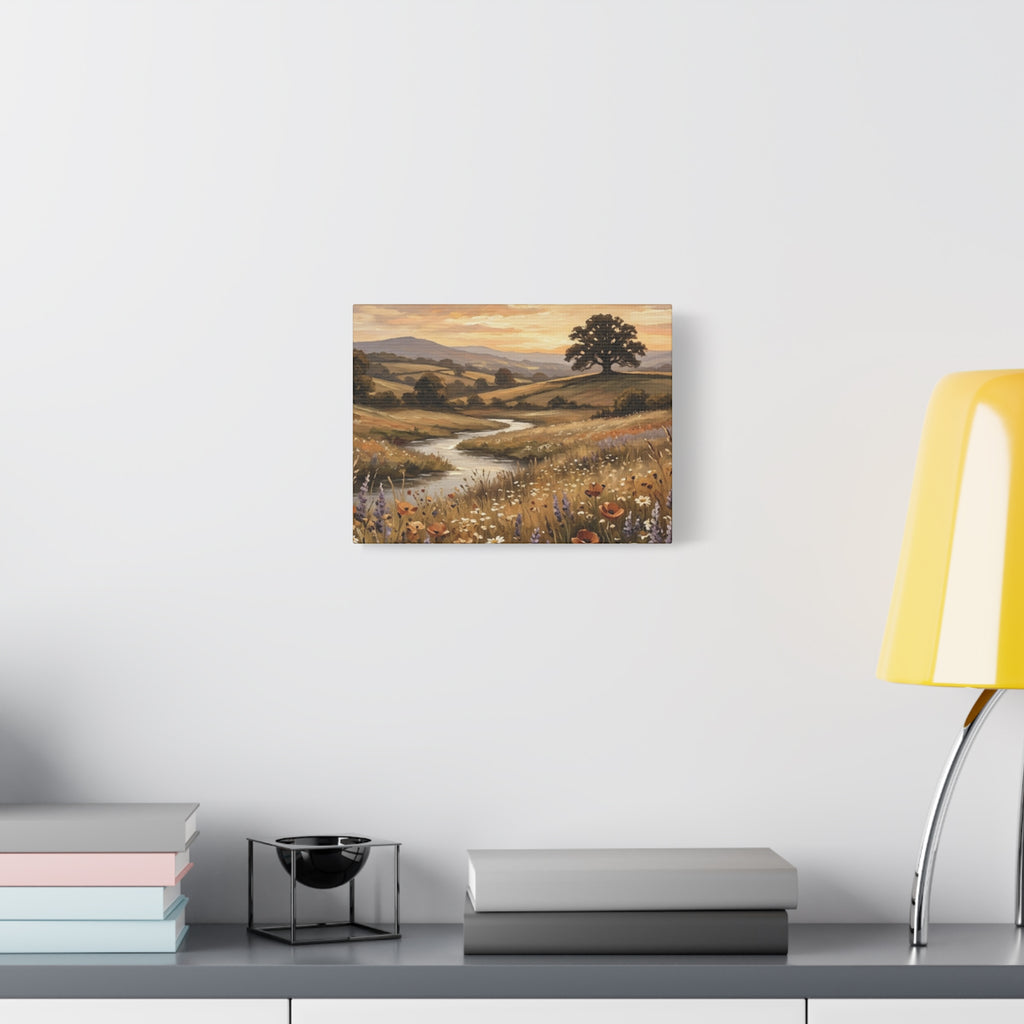 Golden Meadow River Canvas Wall Art — Stretched Matte Print