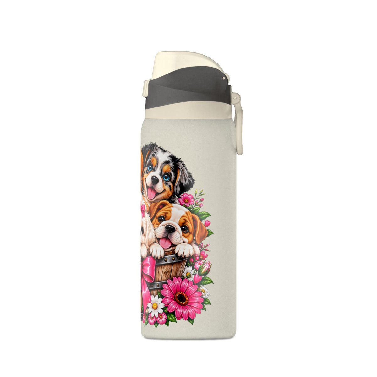32oz Insulated Water Bottle with Adorable Dogs and Flowers