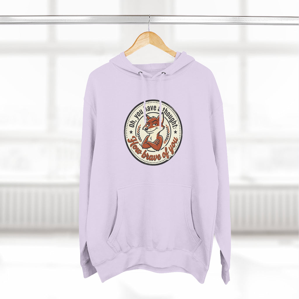 Fox Badge Hoodie — "Be Brave & Kind" Retro Emblem Fleece Hoodie