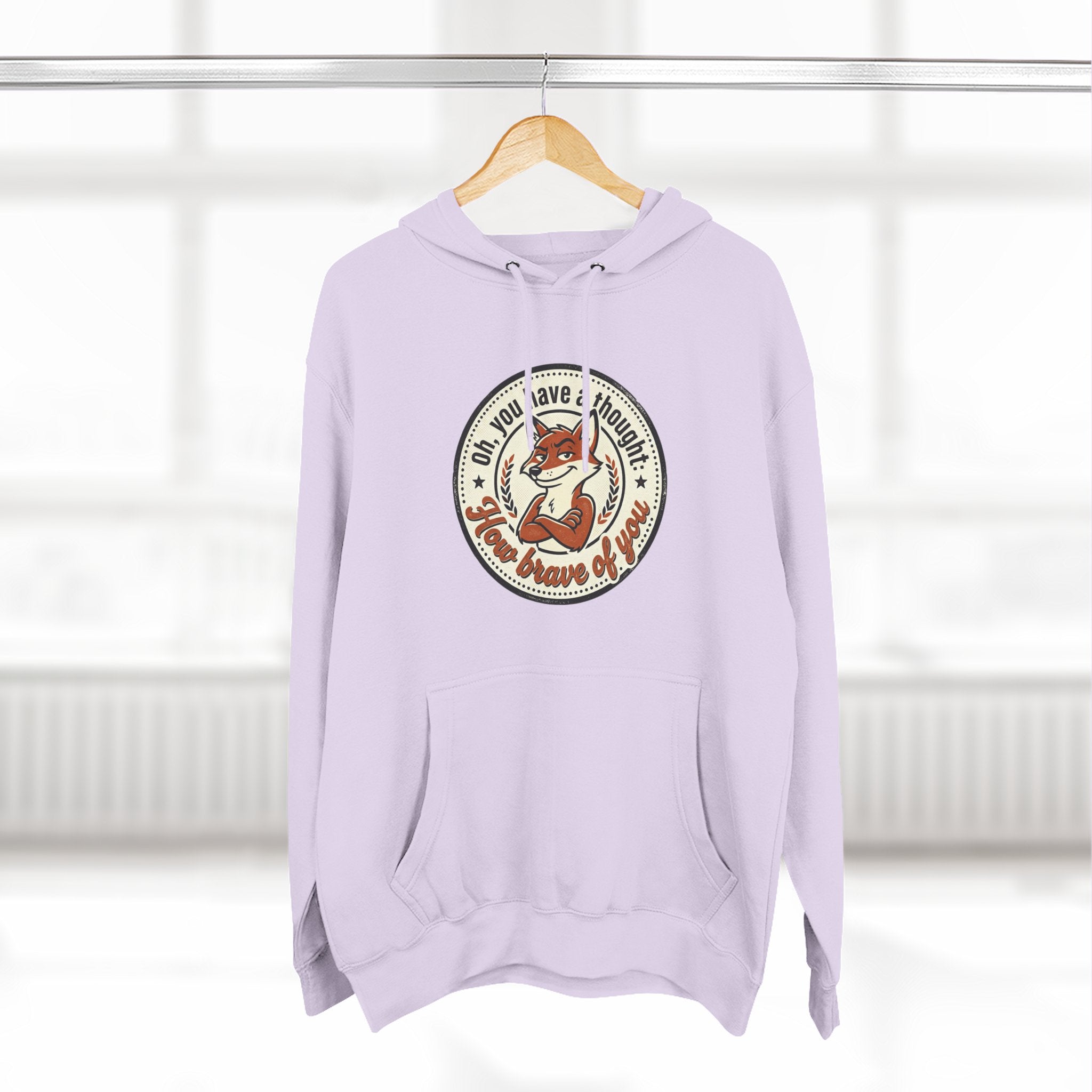 Fox Badge Hoodie — "Be Brave & Kind" Retro Emblem Fleece Hoodie