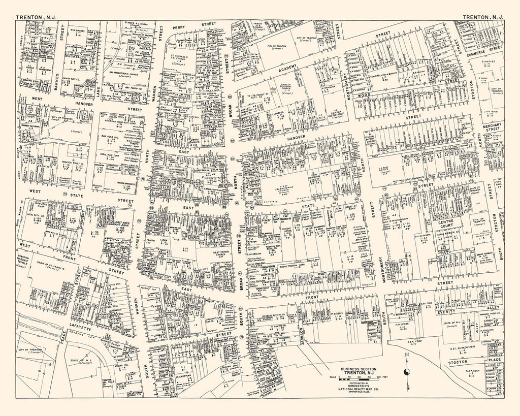 Vintage Map of Trenton, NJ Business Section 1947
