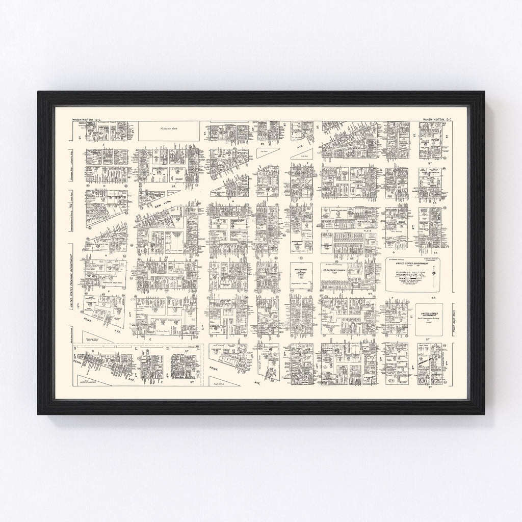 Vintage Map of Washington D.C., DC Business Section 1947