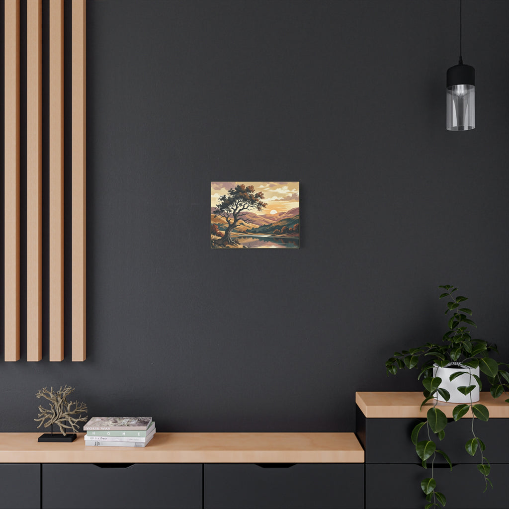 Sunset Lake Landscape Canvas - Vintage Tree Wall Art Print