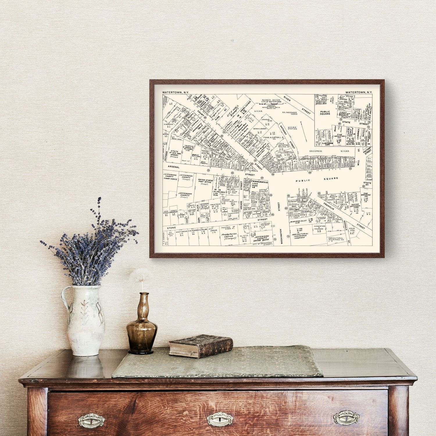 Vintage Map of Watertown, NY Business Section 1947