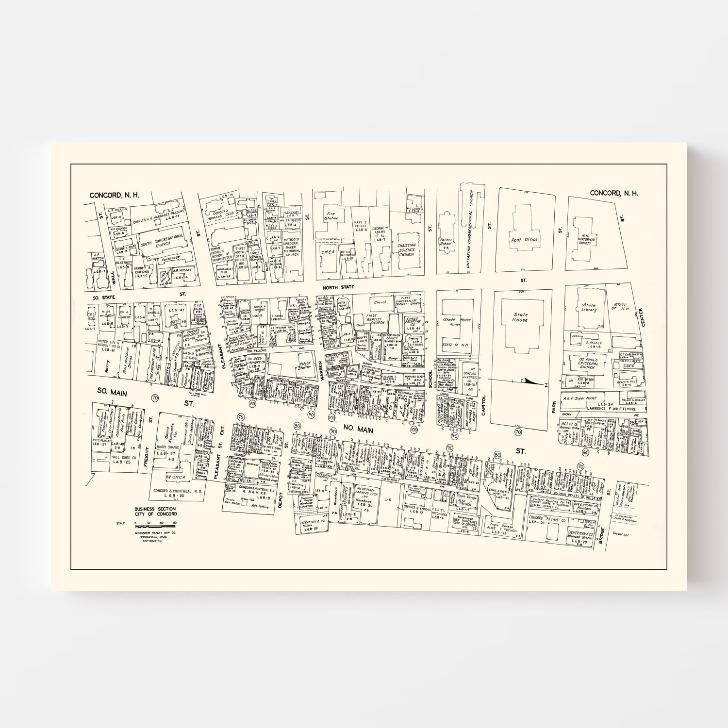 Vintage Map of Concord, NH Business Section 1946