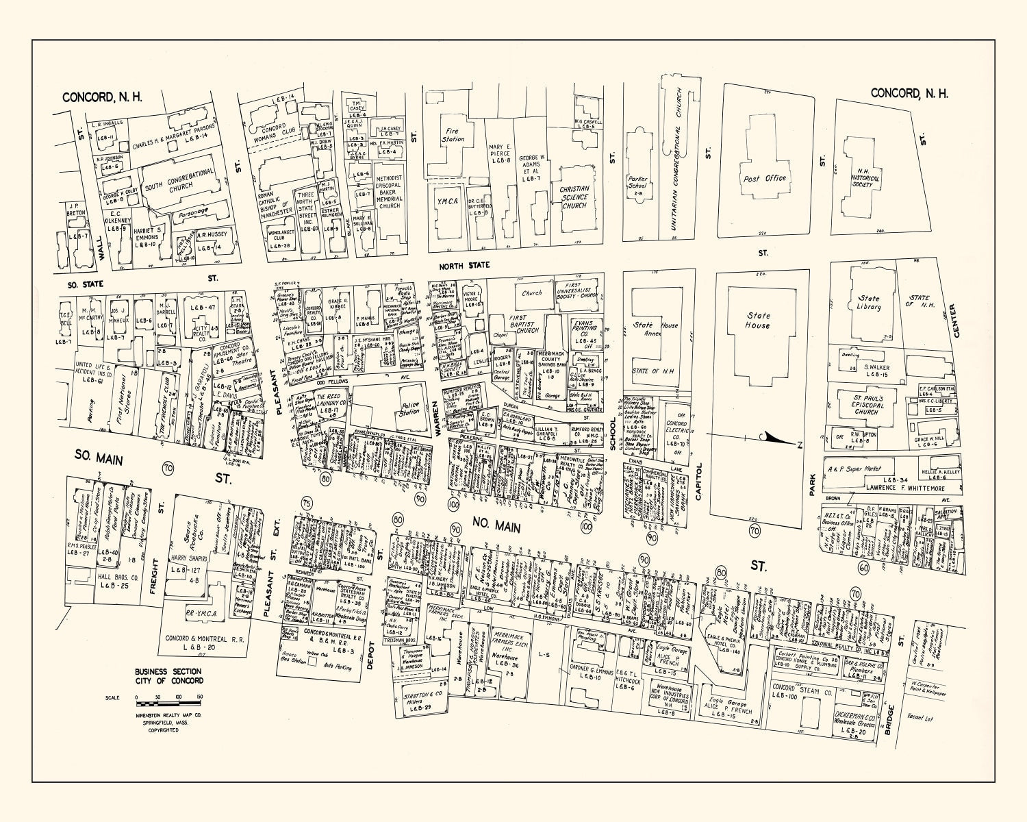 Vintage Map of Concord, NH Business Section 1946