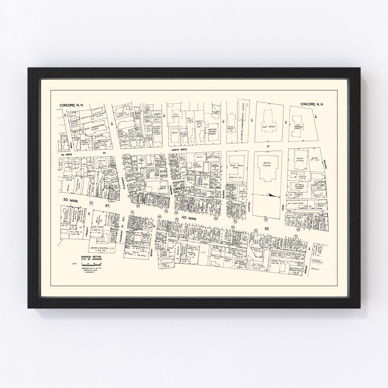 Vintage Map of Concord, NH Business Section 1946