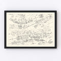 Vintage Map of Fitchburg, MA Business Section 1946