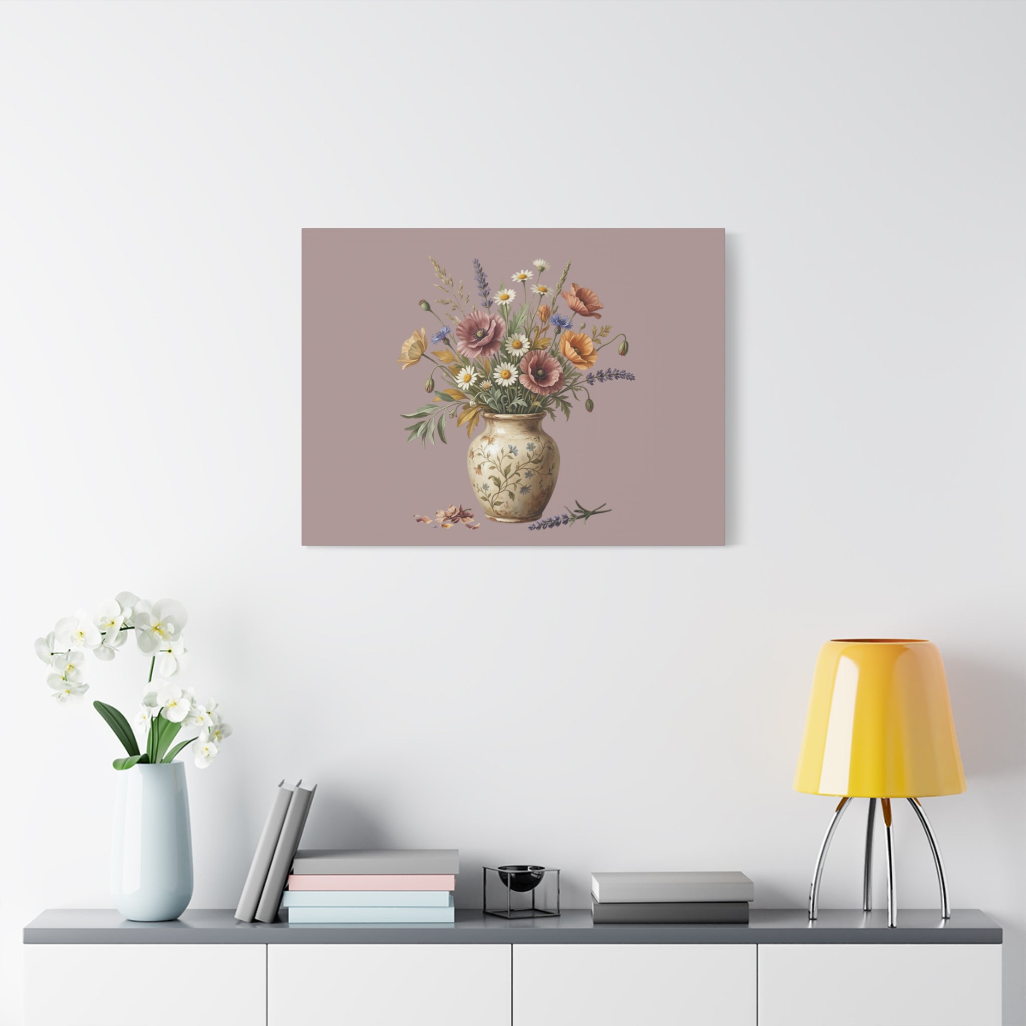 Botanical Vase Floral Canvas Print — Vintage Wildflower Wall Art