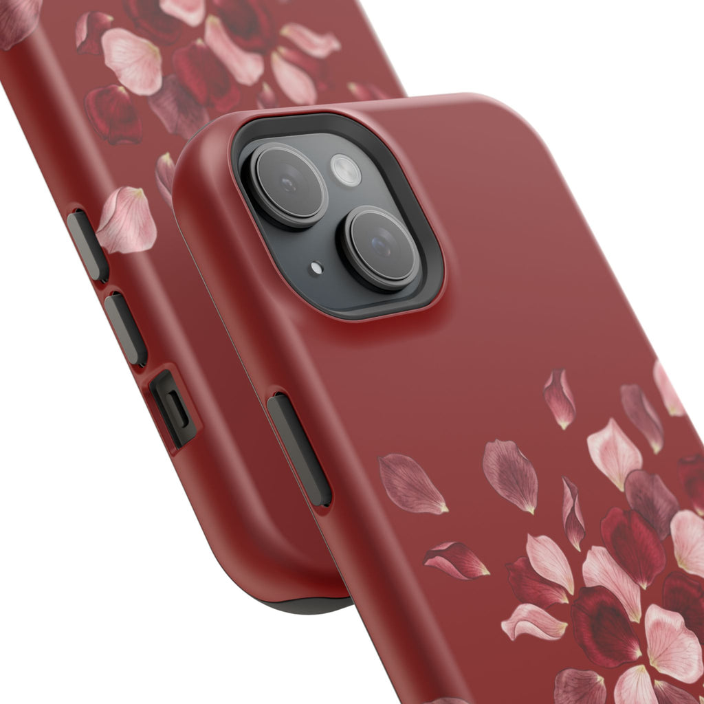 Phone Case — Red Floral Petal Magnetic Impact-Resistant Cover