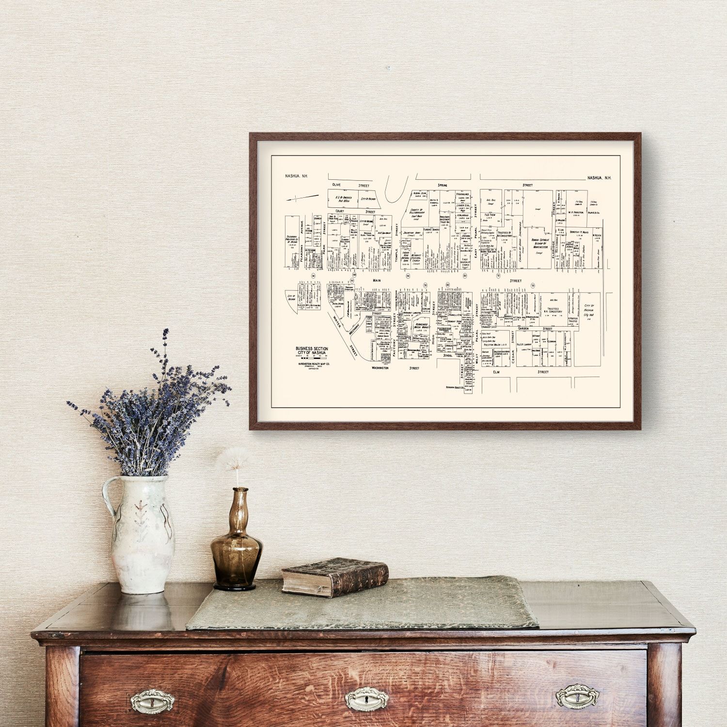 Vintage Map of Nashua, NH Business Section 1946