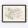 Vintage Map of Pawtucket, RI Business Section 1946