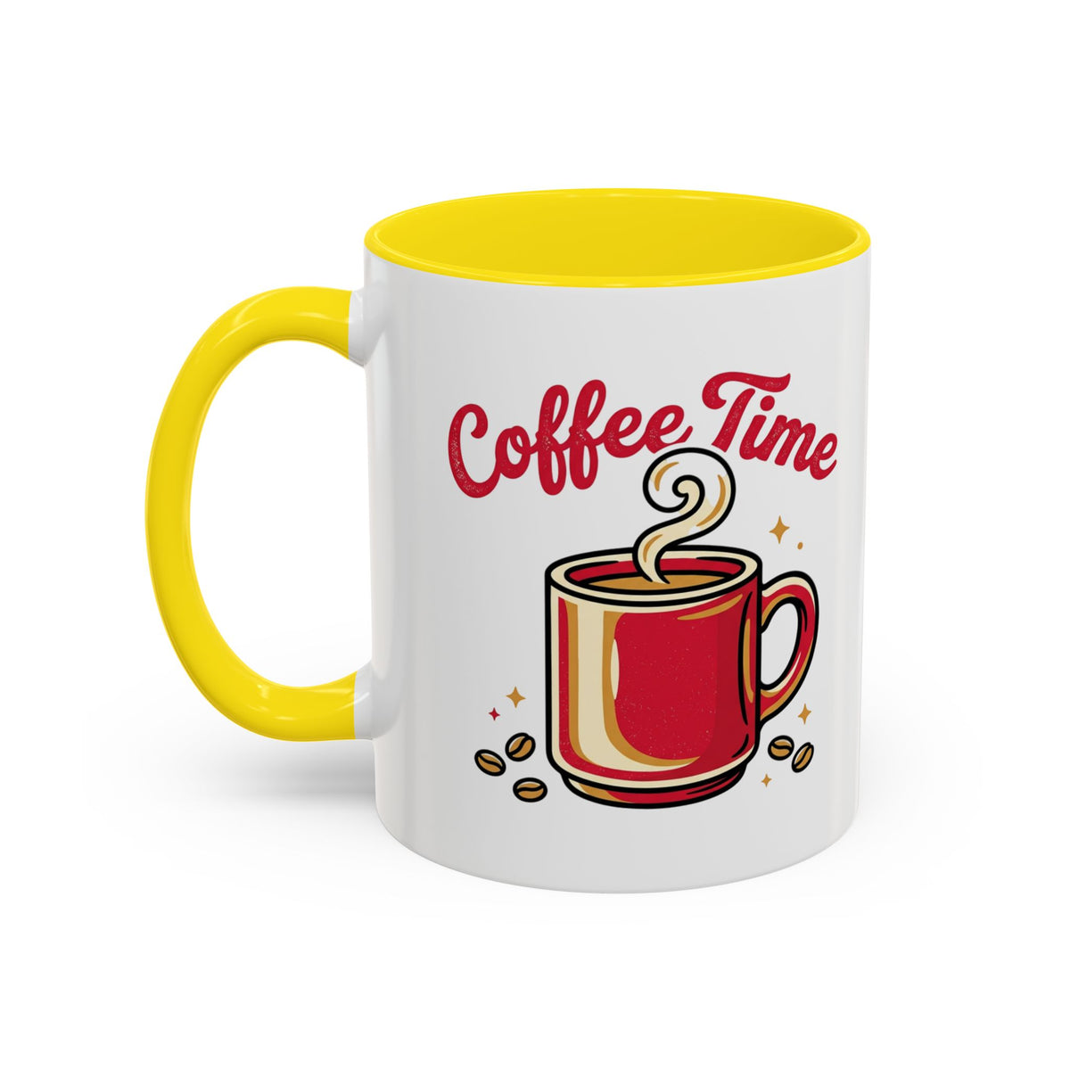 Coffee Mug - "Coffee Time" Red Accent Ceramic Mug (11/15oz)