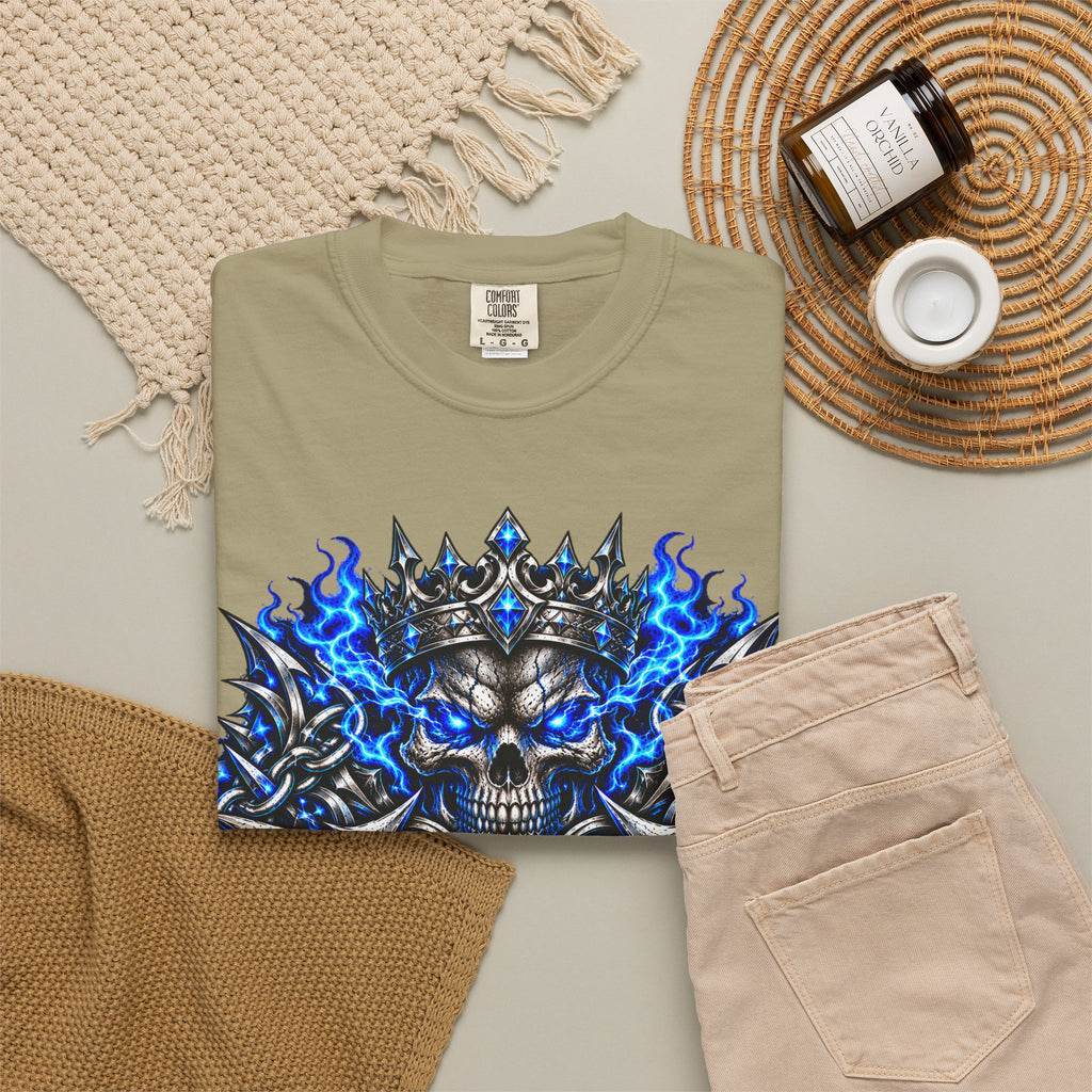 Wrath Skull Crown T‑Shirt — Blue Flame Gothic Graphic Tee