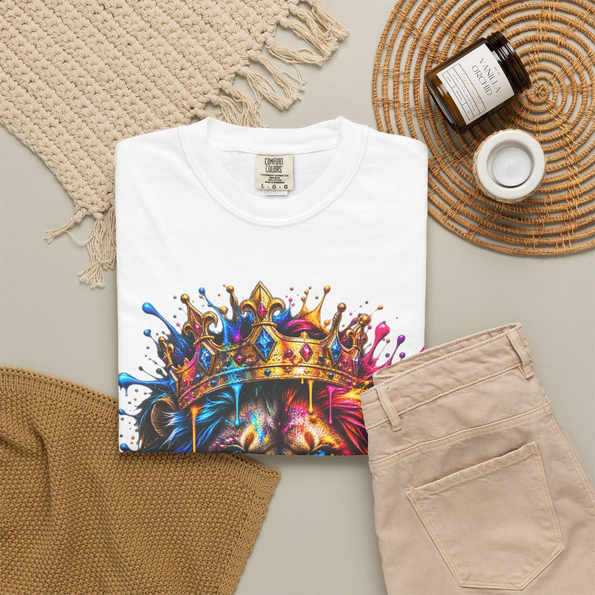 Color Splash Lion Tee — Regal Crown Graphic T-Shirt