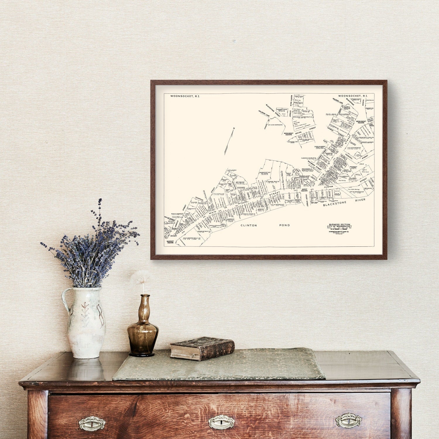 Vintage Map of Woonsocket, RI Business Section 1946