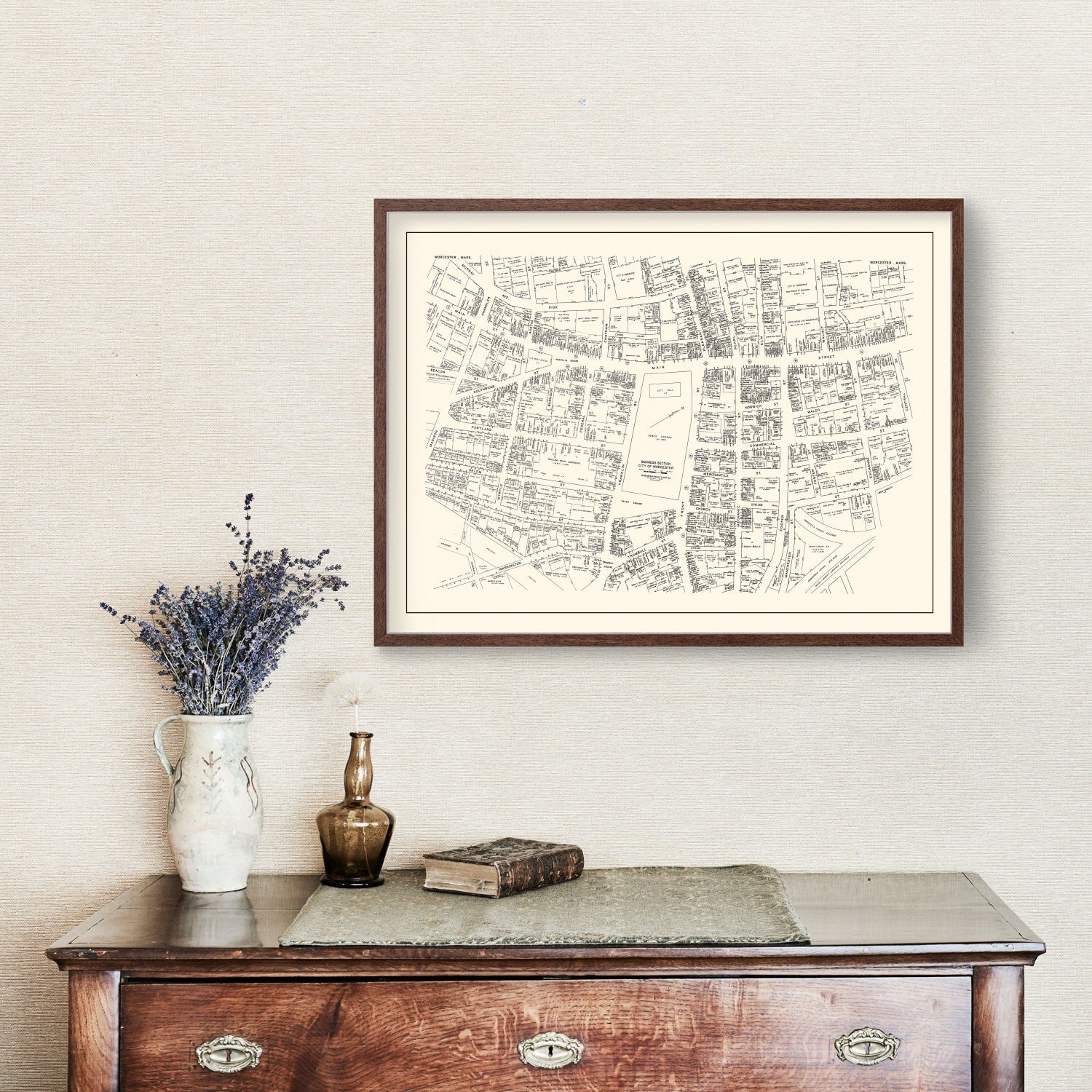 Vintage Map of Worcester, MA Business Section 1946