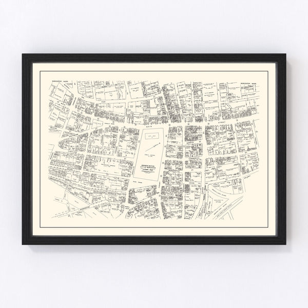 Vintage Map of Worcester, MA Business Section 1946