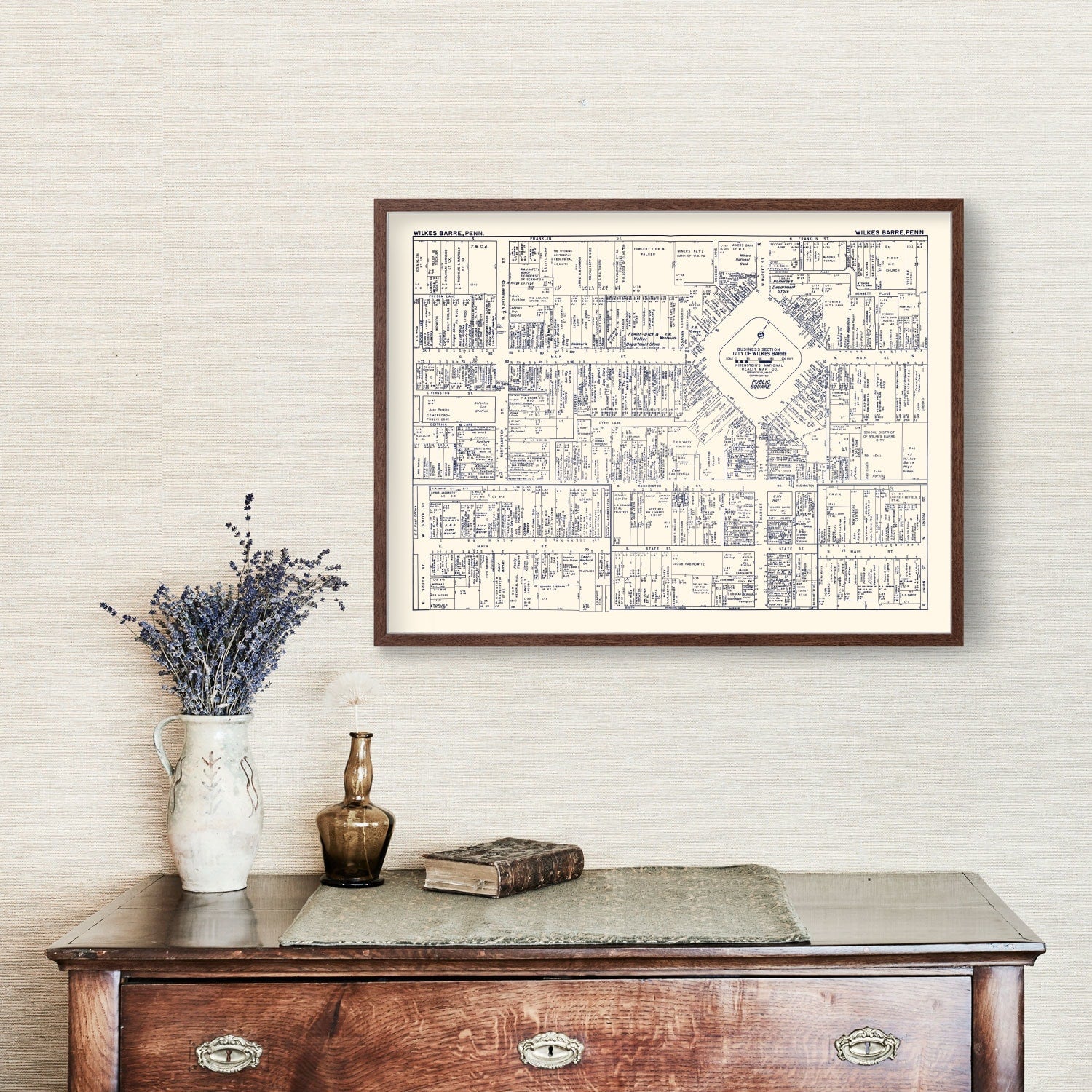 Vintage Map of Wilkes-Barre, PA Business Section 1950