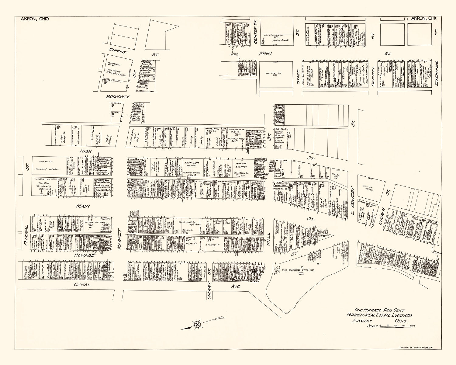 Vintage Map of Akron, OH Business Section 1929