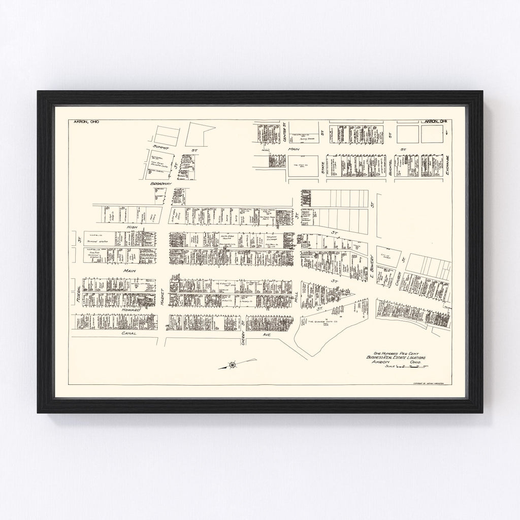 Vintage Map of Akron, OH Business Section 1929
