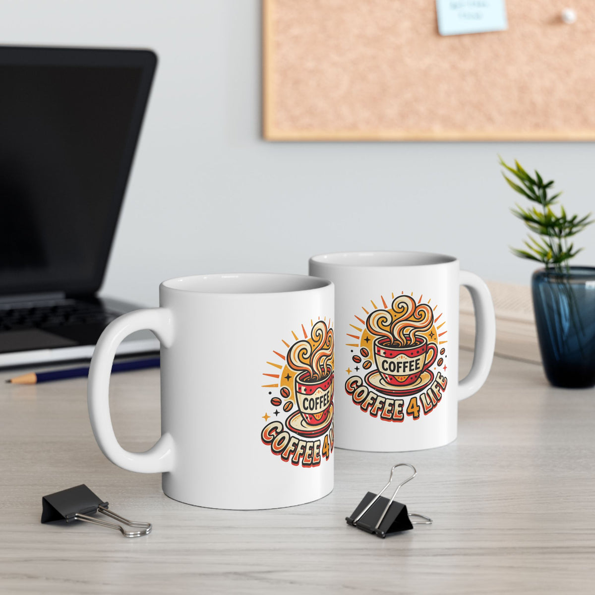 Coffee Mug - Retro 'Coffee 4 Life' Ceramic Mug, 11oz & 15oz