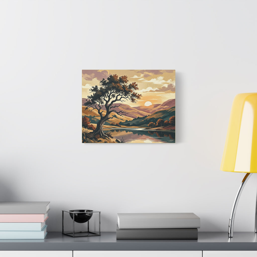 Sunset Lake Landscape Canvas - Vintage Tree Wall Art Print