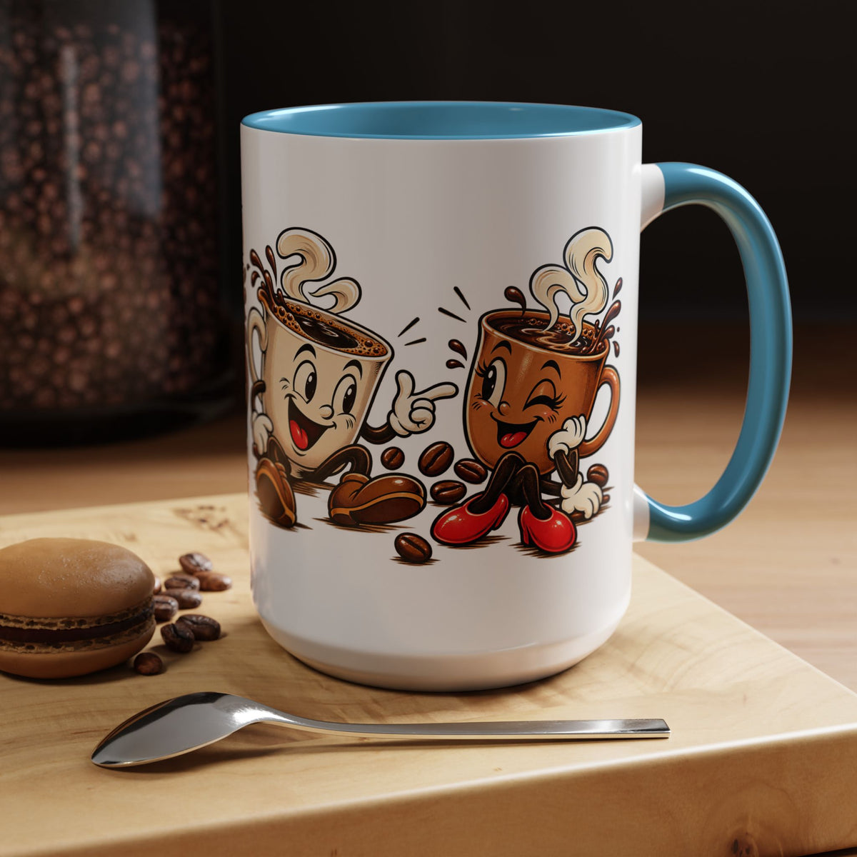 Coffee Cartoon Mug — Cute Dancing Coffee Cups Accent Mug