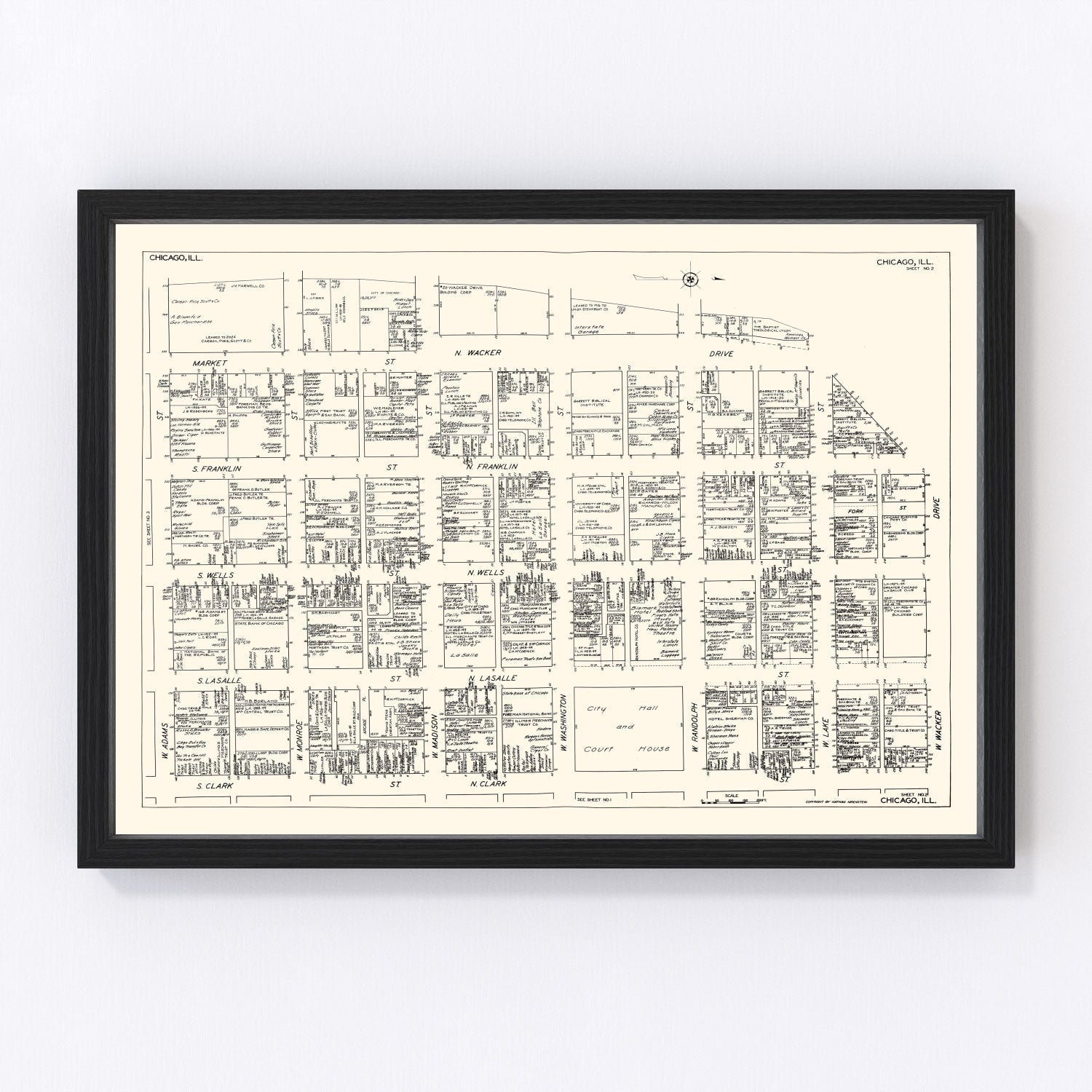 Vintage Map of Chicago, IL Business Section 1929