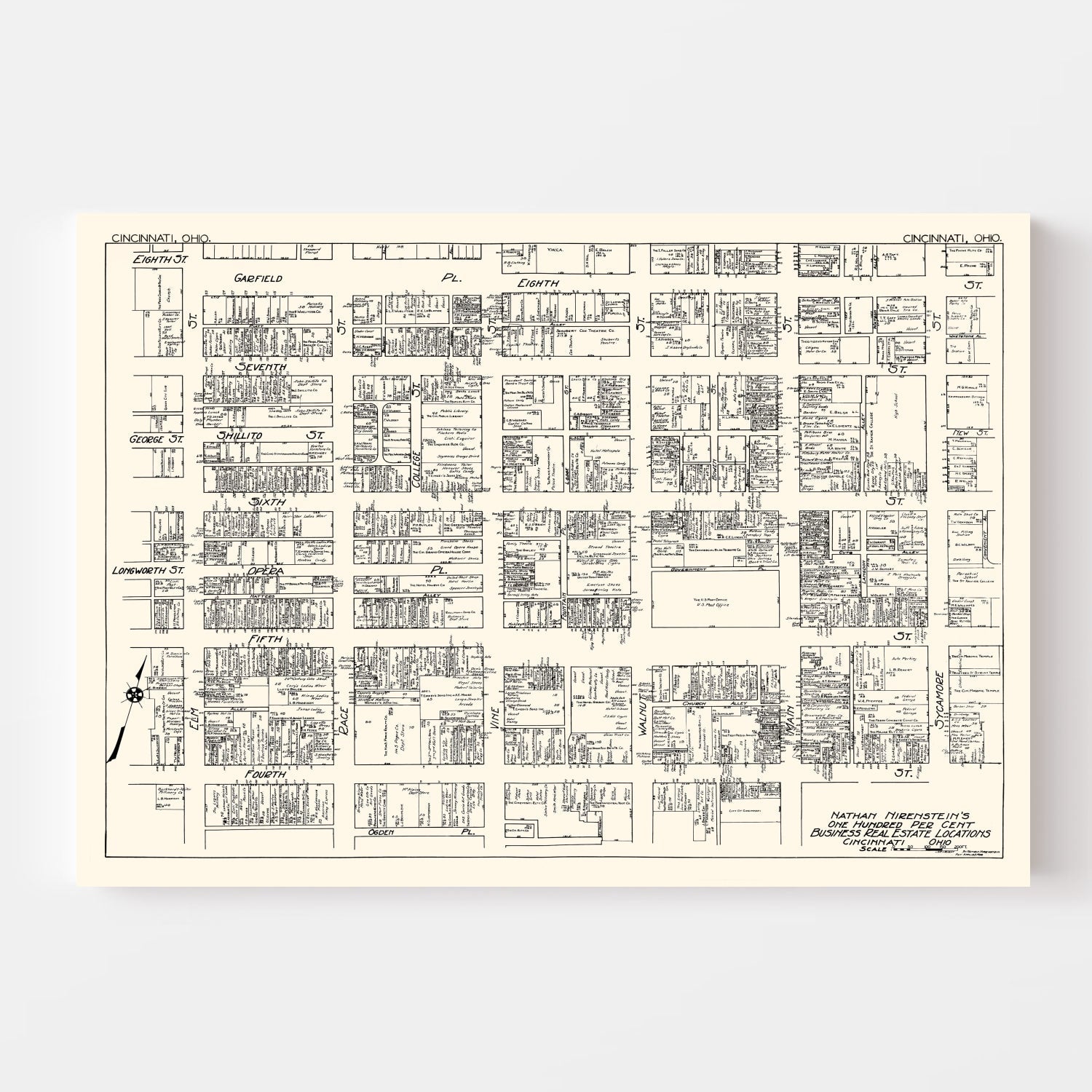 Vintage Map of Cincinnati, OH Business Section 1929