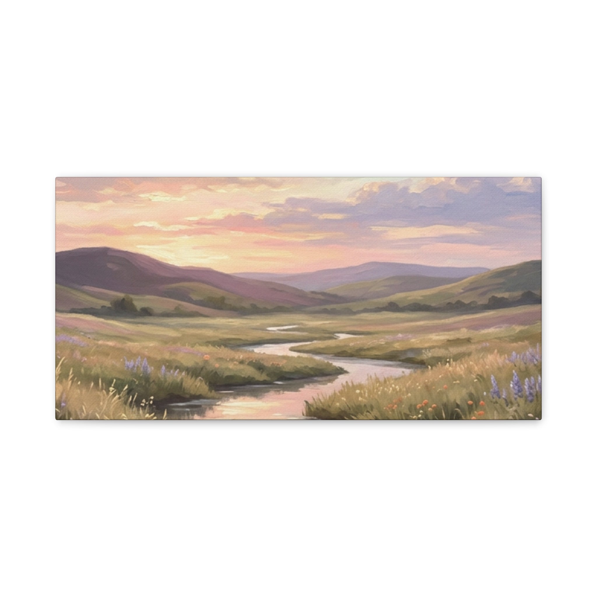 Sunset Meadow Canvas Wall Art - Stretched Matte Landscape Print